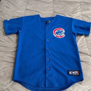 Majestic Royal Blue Cubs Button-Up Youth Jersey